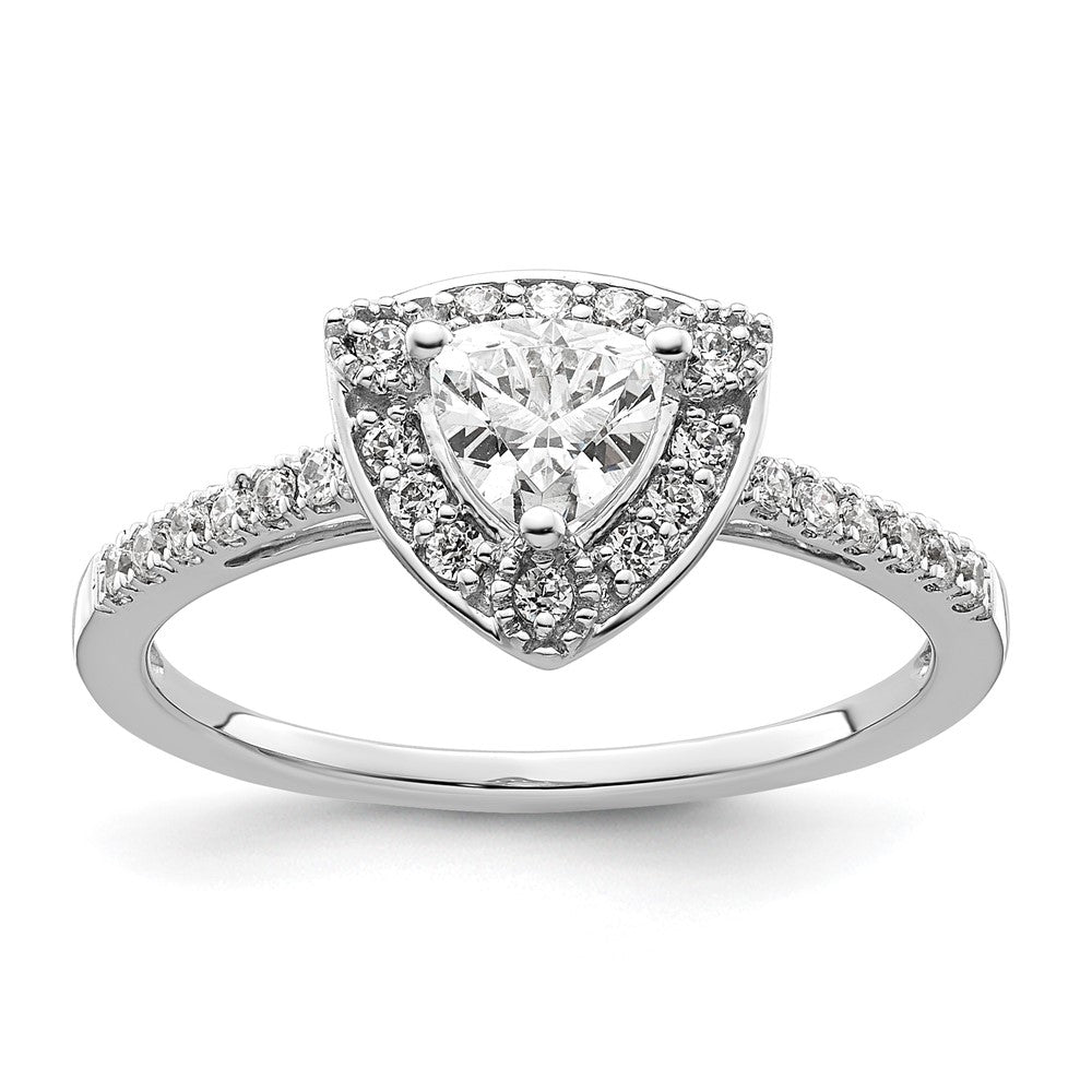 14K White Gold Halo Plus (Holds 1/2 carat (5.00mm) Trillion Center) 1/4 carat Diamond Semi-Mount Engagement Ring