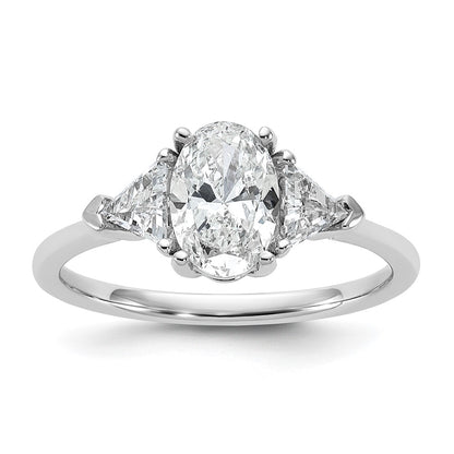 14K White Gold 1/2 carat Lab Grown Diamond VS/SI+ G+ Trillion and 1 carat Oval Center Semi Mount Three Stone Engagement Ring