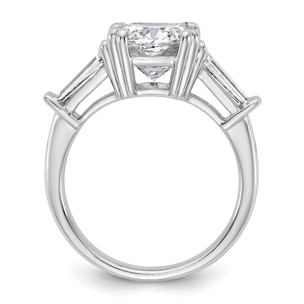 14K White Gold 3 3/4 carat Lab Grown Diamond VS+ F+ Cushion and Tapered Baguette Complete Three Stone Engagement Ring
