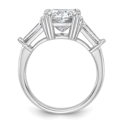 14K White Gold 3 3/4 carat Lab Grown Diamond VS+ F+ Cushion and Tapered Baguette Complete Three Stone Engagement Ring