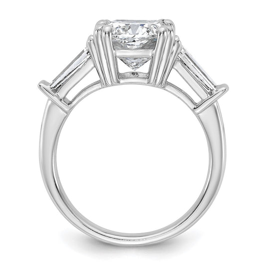 14K White Gold 3 3/4 carat Lab Grown Diamond VS+ F+ Cushion and Tapered Baguette Complete Three Stone Engagement Ring