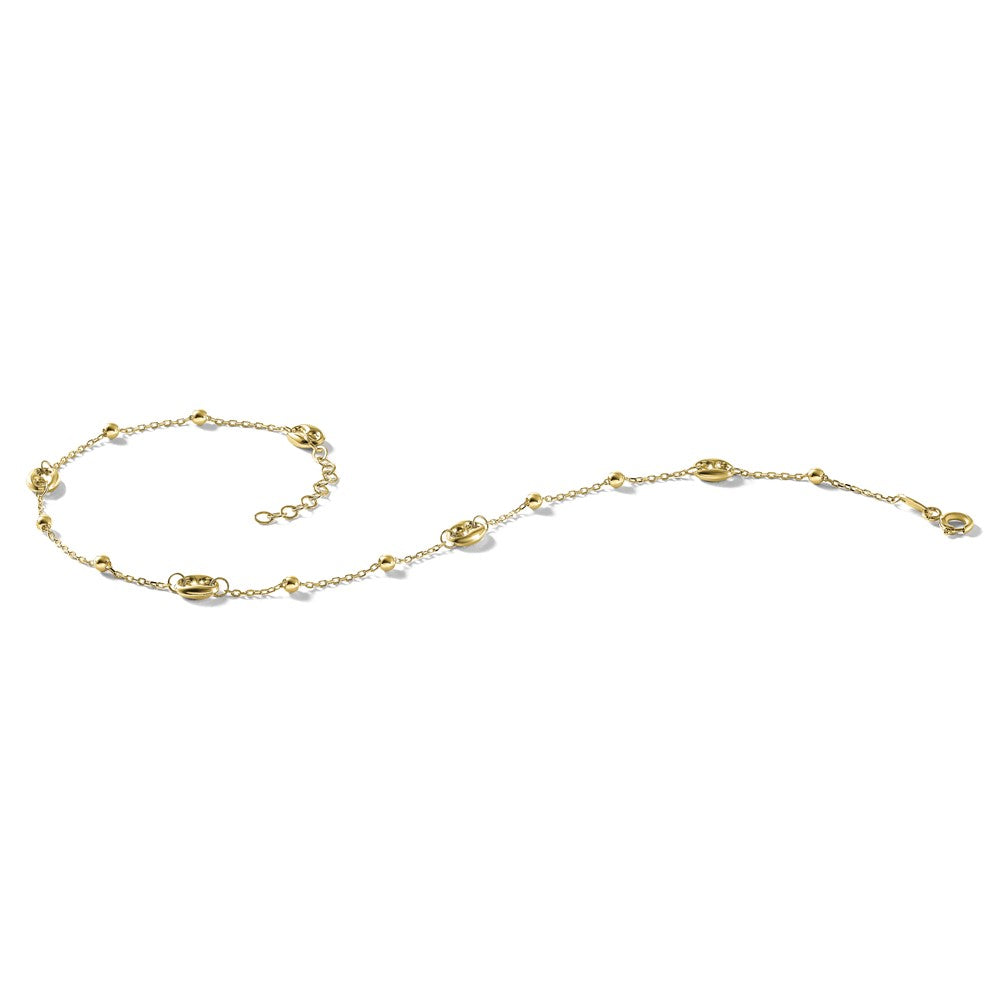 14K Yellow Gold Puffed Mariner Beaded 9 Inch Plus 1 Inch Extender - Total 10 Inch Anklet