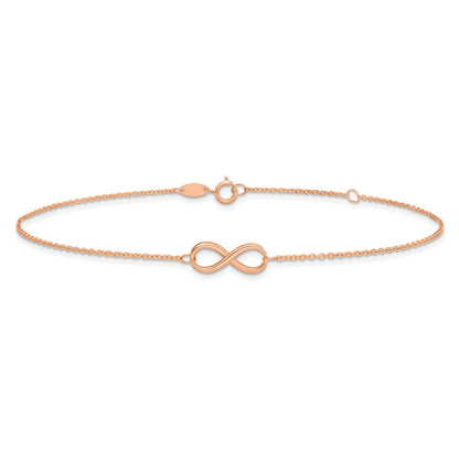 14K Rose Gold Polished Infinity 9 Inch Plus 1 Inch Extender - Total 10 Inch Anklet