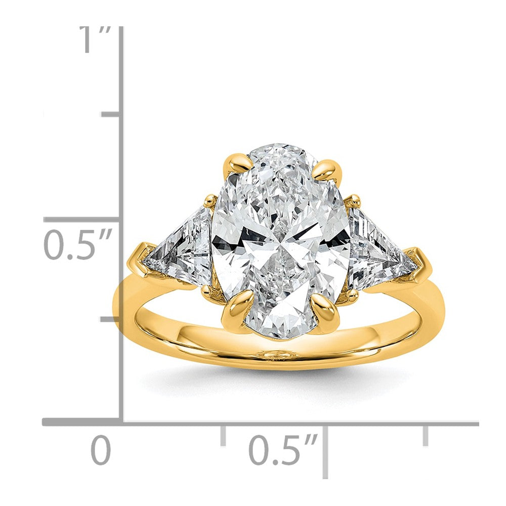 14K Yellow Gold 4 1/8 carat Certified Lab Grown Diamond VS/SI+ G+ Complete Oval and Trillion Three Stone Engagement Ring