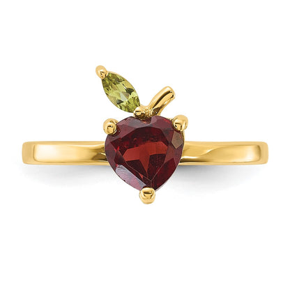 14K Yellow Gold Heart-shaped Garnet and Peridot Apple Size 7 Ring