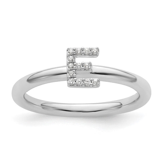 14K White Gold Stackable Diamond Initial E Size 7 Ring