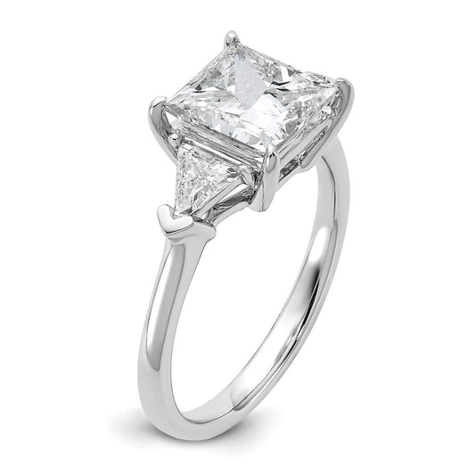 14K White Gold 3 1/8 carat Certified Lab Grown Diamond VS+ F+ Princess and Trillion Complete Three Stone Engagement Ring