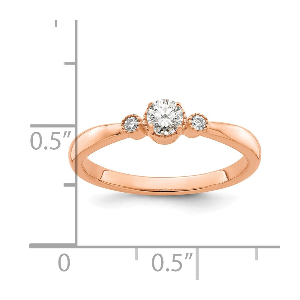 14K Rose Gold Beaded Edge Petite 3-Stone 1/4 carat Round Diamond Complete Promise/Engagement Ring