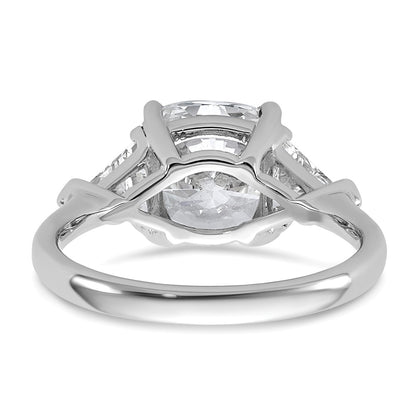 14K White Gold 4 carat Certified Lab Grown Diamond VS/SI+ G+ Cushion and Triangle Complete Three Stone Engagement Ring