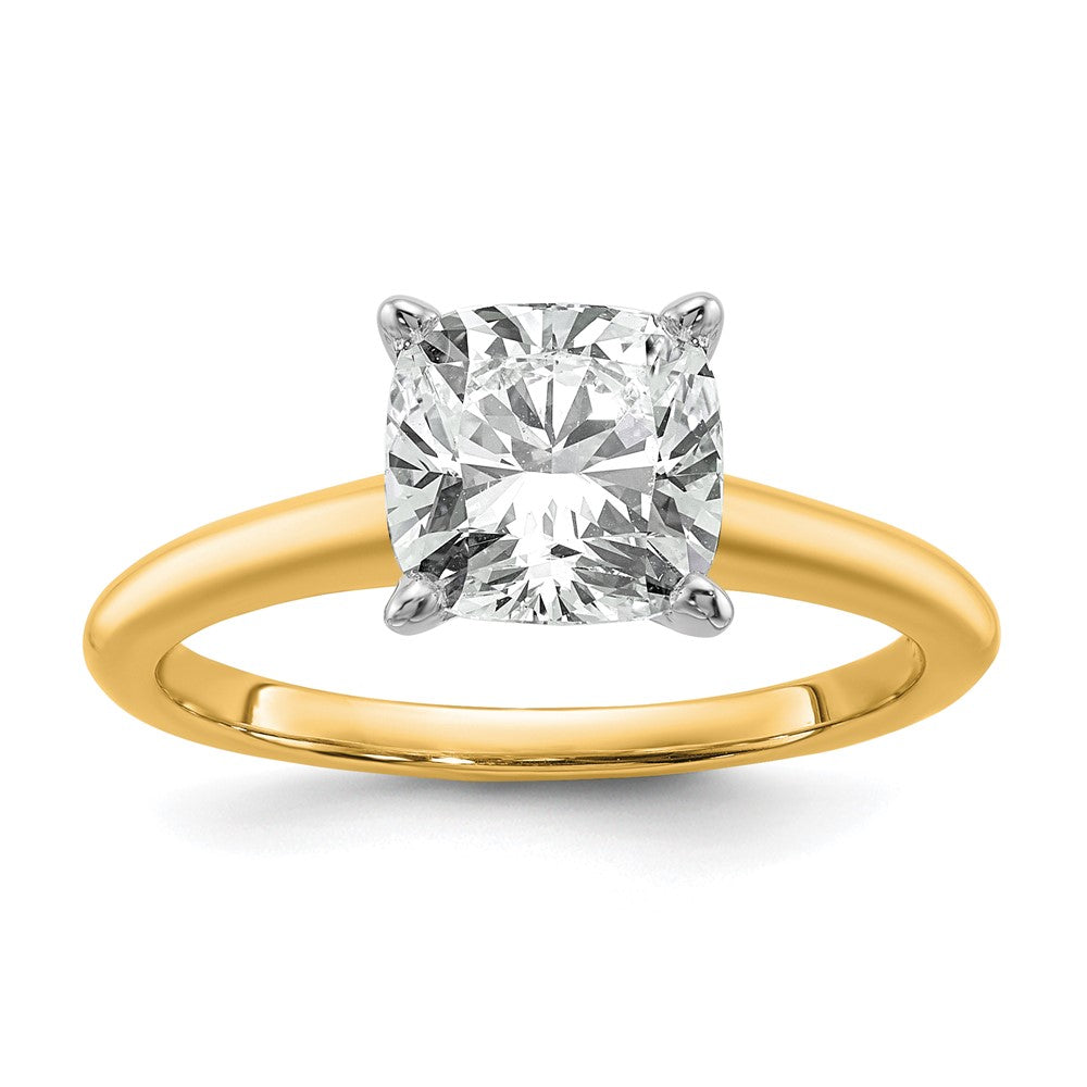 14K Two-Tone Gold Two-tone 2 1/2 carat Certified Lab Grown Diamond VS+ F+ Cushion Complete Solitaire Engagement Ring