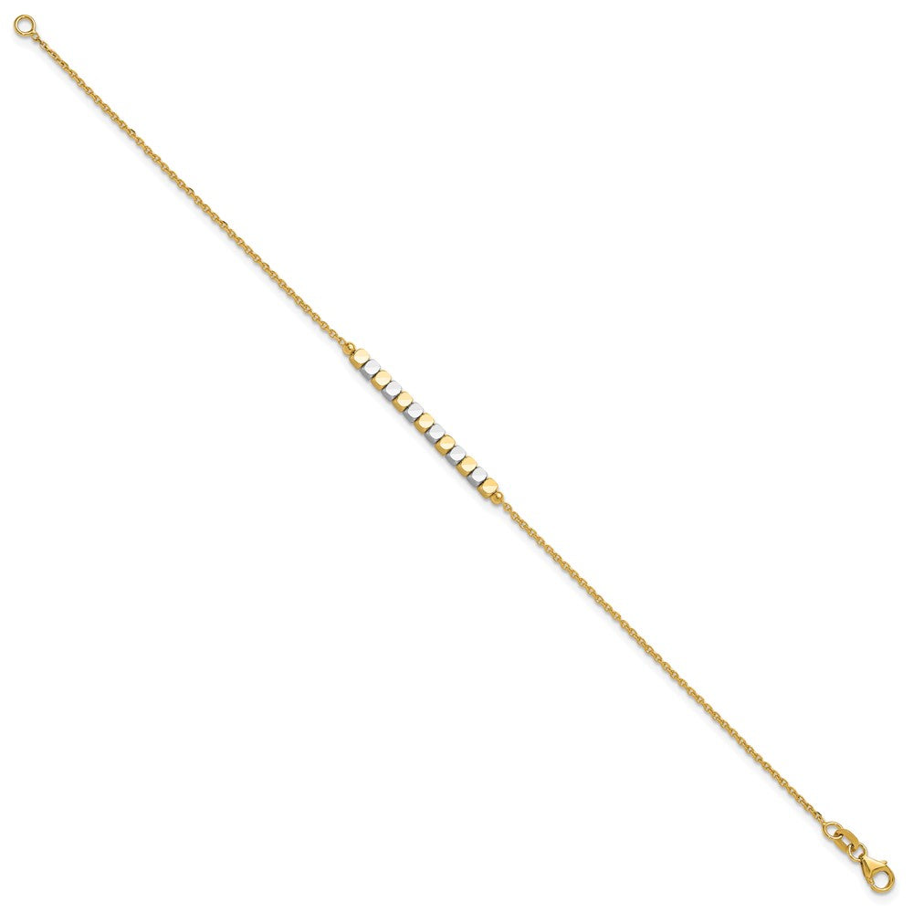 14K Two-Tone Gold Two-tone Square Beaded 7.5 Inch Bracelet