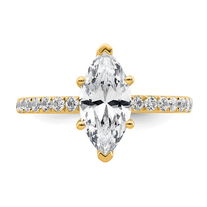 14K Yellow Gold 2 5/8 carat Certified Lab Grown Diamond VS/SI+ G+ Marquise Complete Solitaire with Flair Engagement Ring