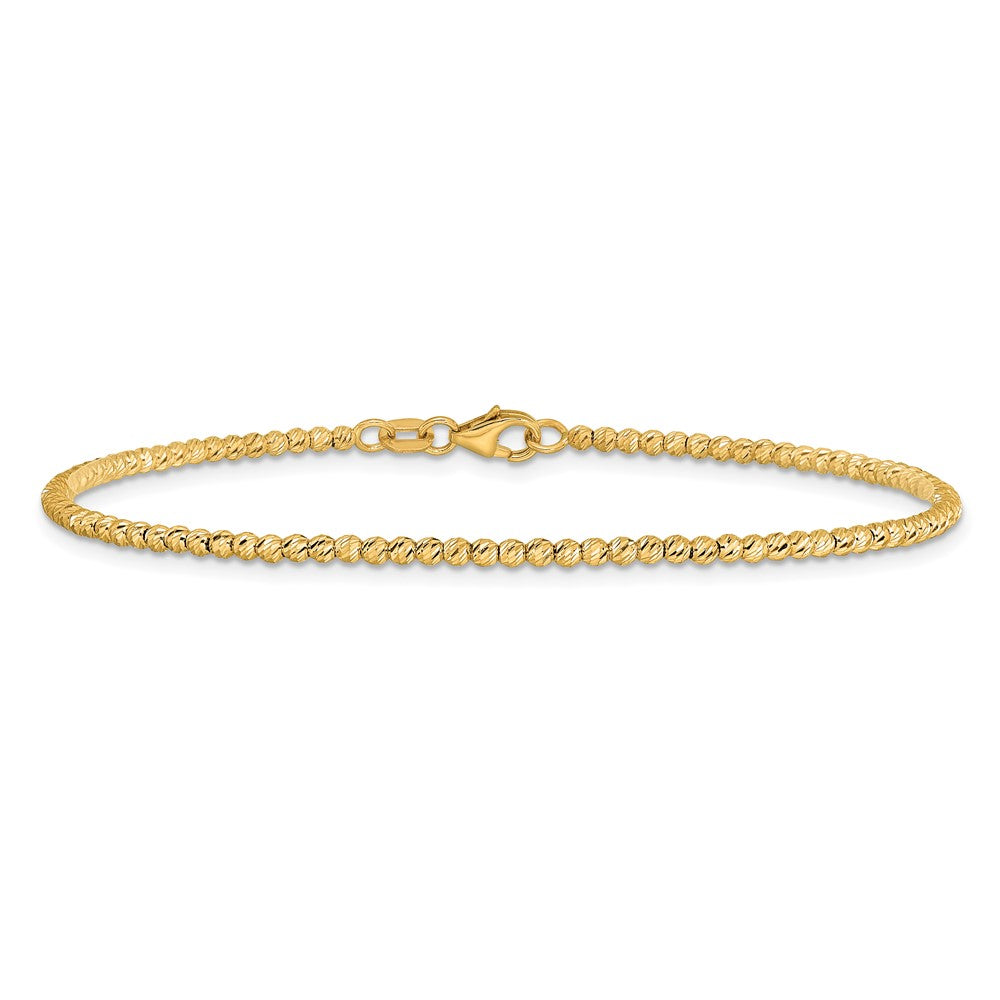 14K Yellow Gold Polished and Diamond-cut Round Beaded 7.5 Inch Bracelet