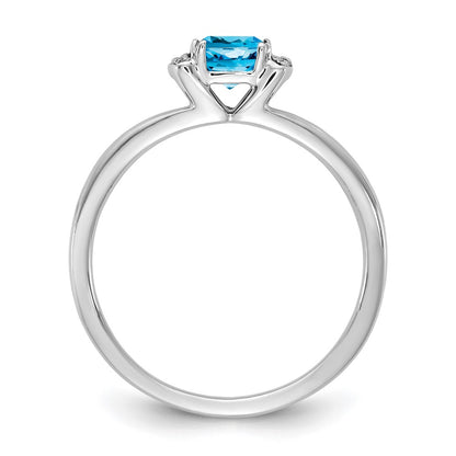 14K White Gold Polished Diamond and Blue Topaz Fashion Ring