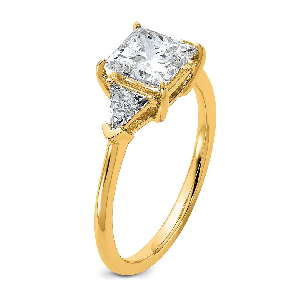 14K Yellow Gold 2 carat Certified Lab Grown Diamond VS+ F+ Princess and Trillion Complete Three Stone Engagement Ring