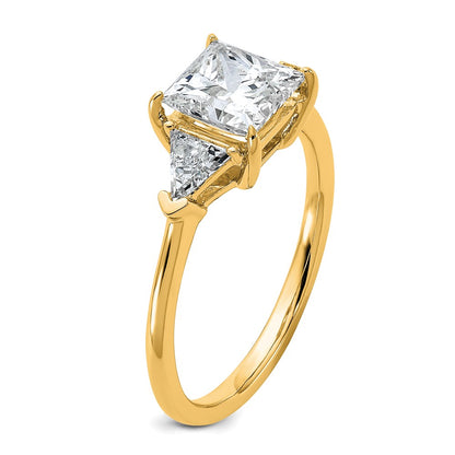 14K Yellow Gold 2 carat Certified Lab Grown Diamond VS+ F+ Princess and Trillion Complete Three Stone Engagement Ring