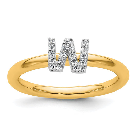 14K Yellow Gold Stackable Diamond Initial W Size 7 Ring
