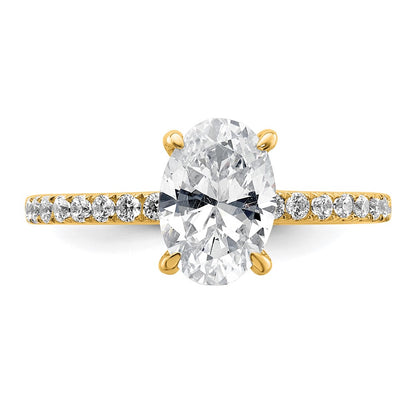 14K Yellow Gold 1 7/8 carat Certified Lab Grown Diamond VS+ F+ Oval Complete Solitaire with Flair Engagement Ring