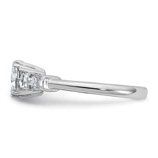 14K White Gold 2 carat Lab Grown Diamond VS+ F+ Cushion and Tapered Baguette Complete Three Stone Engagement Ring