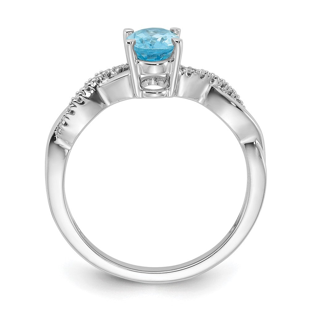 14K White Gold 7x5 Oval December/Blue Topaz and Diamond Size 7 Ring