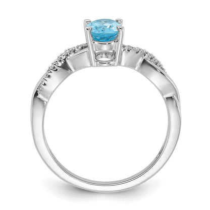 14K White Gold 7x5 Oval December/Blue Topaz and Diamond Size 7 Ring