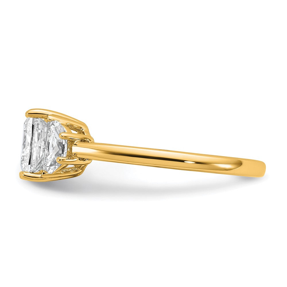 14K Yellow Gold 2 carat Certified Lab Grown Diamond VS+ F+ Princess and Half Moon Complete Three Stone Engagement Ring