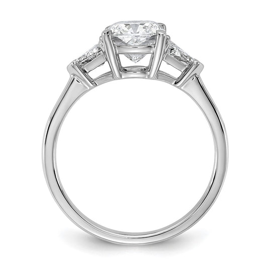 14K White Gold 2 carat Certified Lab Grown Diamond VS+ F+ Cushion and Triangle Complete Three Stone Engagement Ring