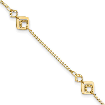 14K Yellow Gold Textured Squares 9 Inch Plus 1 Inch Extender - Total 10 Inch Anklet