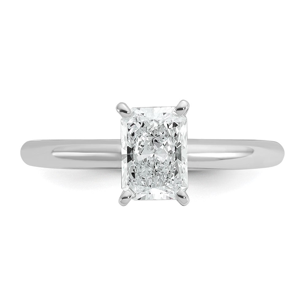 14K White Gold 1 carat Certified Lab Grown Diamond VS+ F+ Radiant Solitaire Complete Engagement Ring