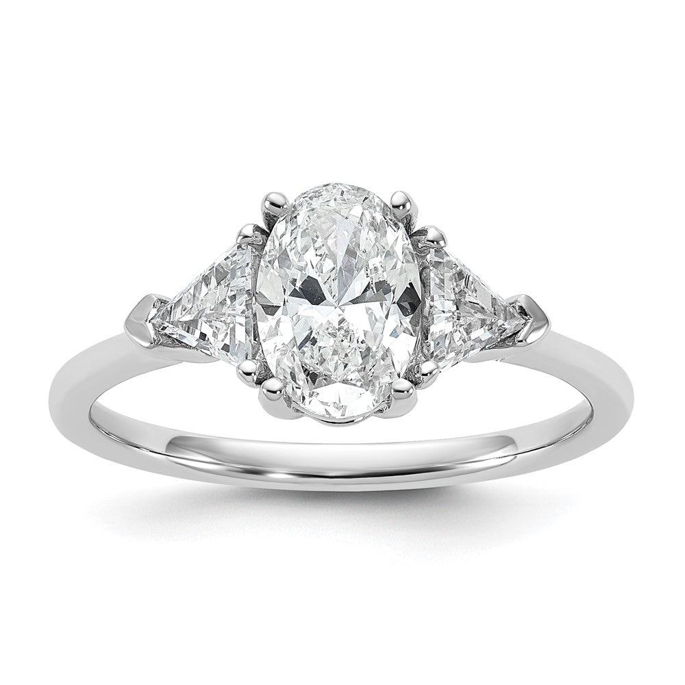 14K White Gold 1 1/2 carat Certified Lab Grown Diamond VS+ F+ Complete Oval and Trillion Three Stone Engagement Ring
