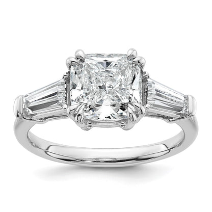 14K White Gold 3 1/5 carat Lab Grown Diamond VS+ F+ Cushion and Tapered Baguette Complete Three Stone Engagement Ring