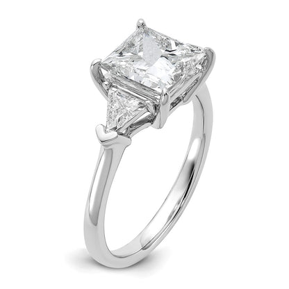 14K White Gold 3 1/8 carat Certified Lab Grown Diamond VS/SI+ G+ Princess and Trillion Complete Three Stone Engagement Ring