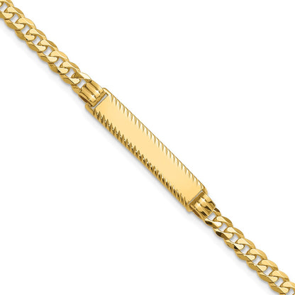 14K Yellow Gold Polished Solid Chain/Solid Plate Flat Curb Link Diamond-cut 27x5.5mm Plate 7 Inch ID Bracelet
