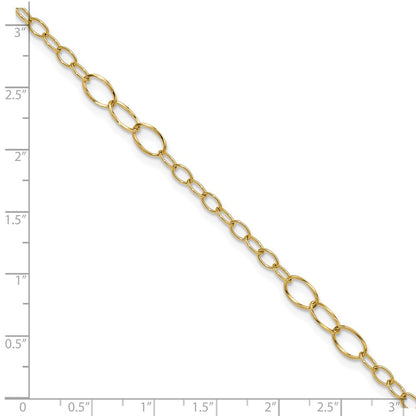 14K Yellow Gold Oval Link 9 Inch Plus 1 Inch Extender - Total 10 Inch Anklet