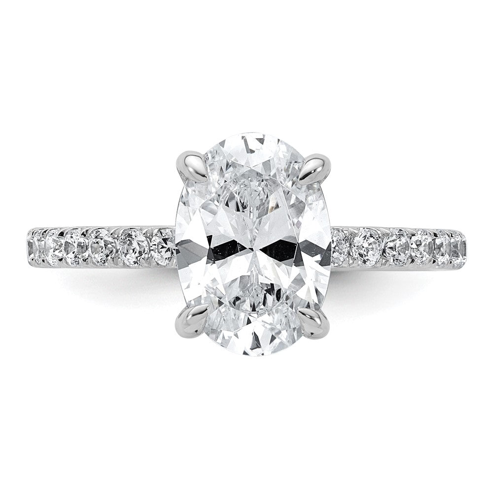 14K White Gold 2 5/8 carat Certified Lab Grown Diamond VS+ F+ Oval Complete Solitaire with Flair Engagement Ring