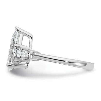 14K White Gold 7/8 carat Lab Grown Diamond VS+ F+ Tapered Baguette 2 1/2 carat Pear Center Semi Mount Engagement Ring