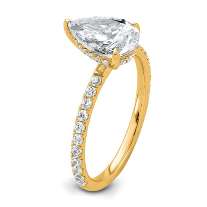 14K Yellow Gold 2 carat Certified Lab Grown Diamond VS+ F+ Pear Complete Solitaire with Flair Engagement Ring