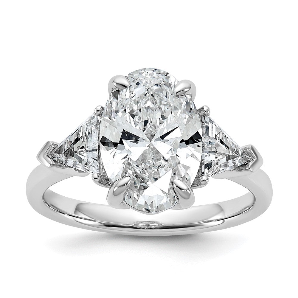 14K White Gold 4 1/8 carat Certified Lab Grown Diamond VS/SI+ G+ Complete Oval and Trillion Three Stone Engagement Ring
