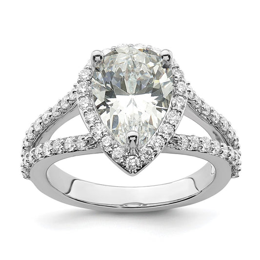 True Origin 14K White Gold 5/8 carat Lab Grown Diamond VS+ F+ Semi-Mount Pear Halo Engagement Ring