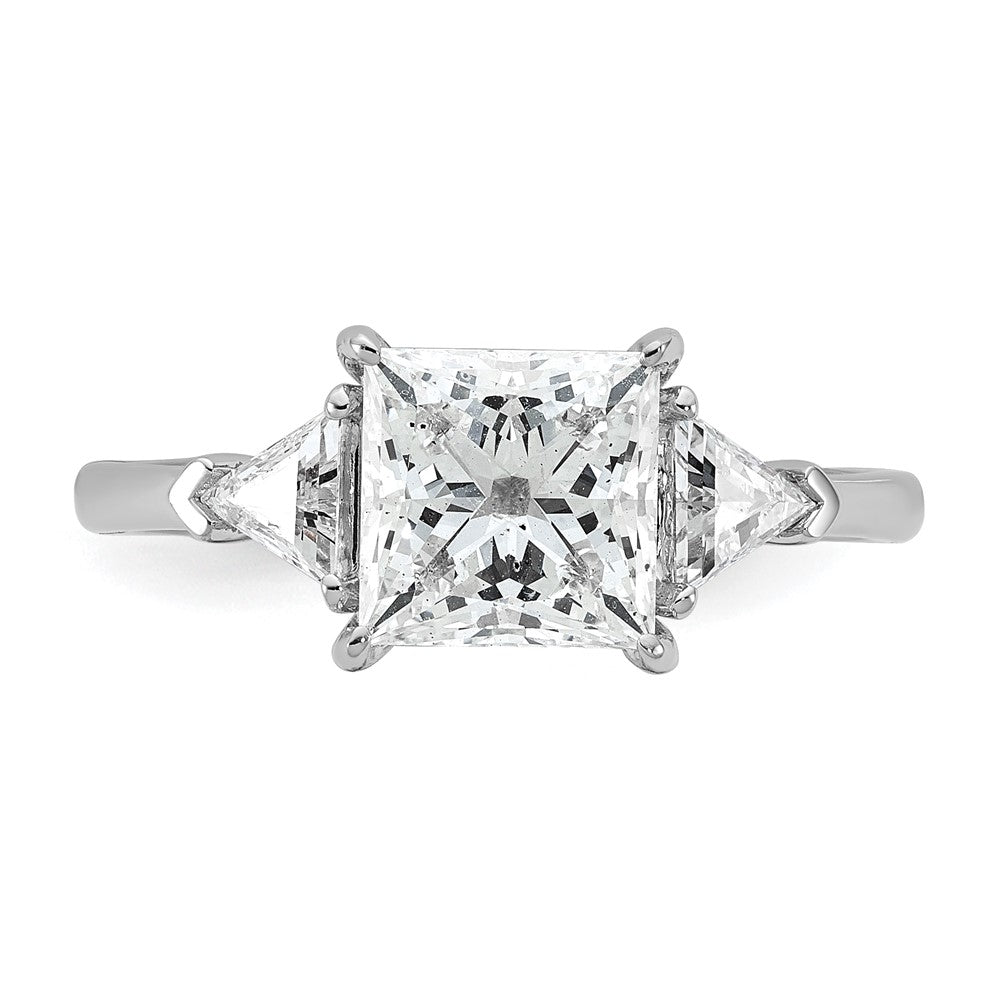14K White Gold 2 1/2 carat Certified Lab Grown Diamond VS/SI+ G+ Princess and Trillion Complete Three Stone Engagement Ring