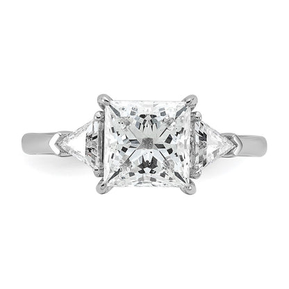 14K White Gold 2 1/2 carat Certified Lab Grown Diamond VS/SI+ G+ Princess and Trillion Complete Three Stone Engagement Ring