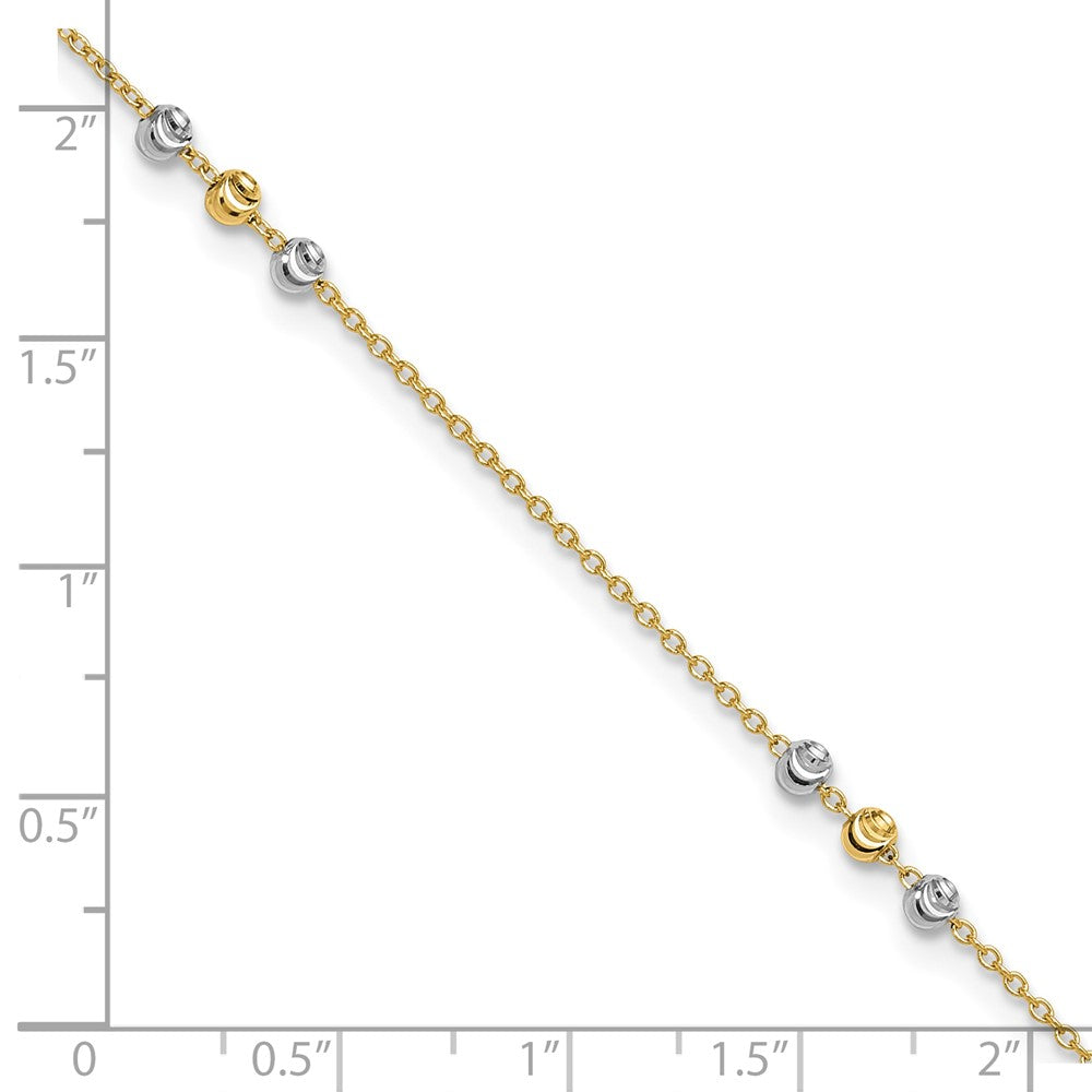 14K Two-Tone Gold Two-tone Diamond-cut Beaded 4-Station 9 Inch Plus 1 Inch Extender - Total 10 Inch Anklet