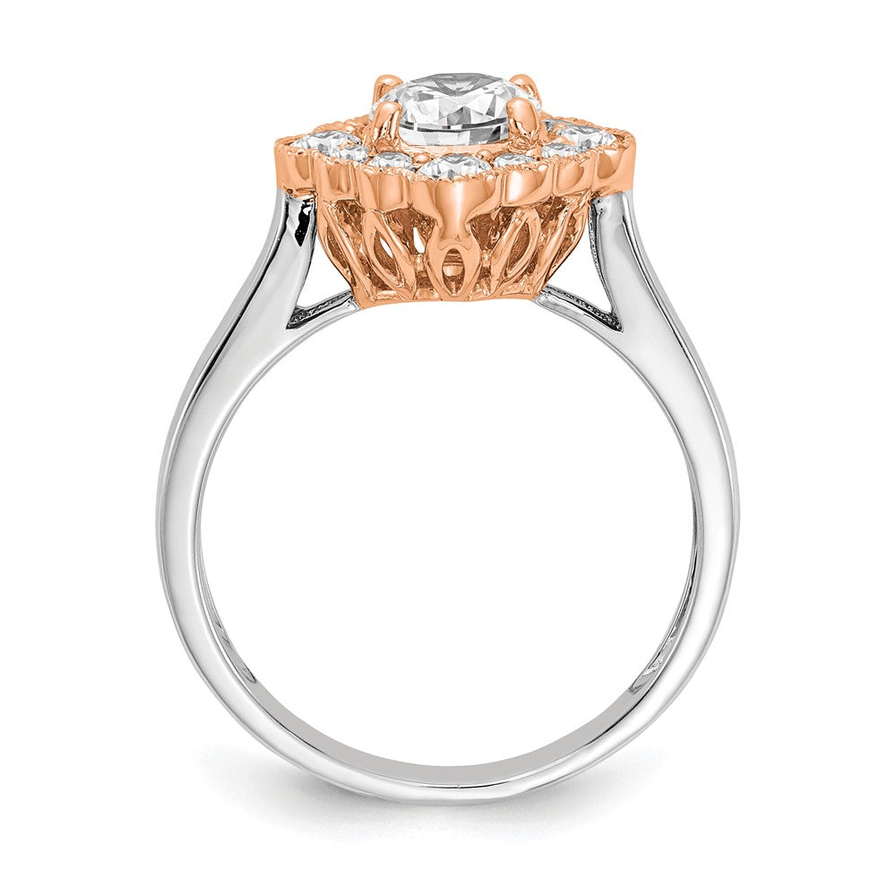True Origin 14K Two Tone White and Rose Gold 1/4 carat Lab Grown Diamond VS+ F+ Semi-Mount Round  Halo Engagement Ring
