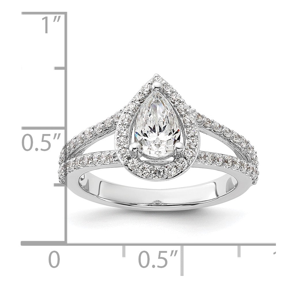 True Origin 14K White Gold 5/8 carat Lab Grown Diamond VS/SI  D E F  Semi Mount Pear Halo Engagement Ring