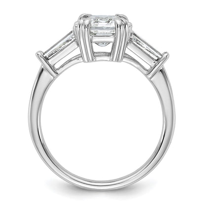 14K White Gold 1 3/4 carat Lab Grown Diamond VS+ F+ Complete Emerald and Tapered Baguette Engagement Ring