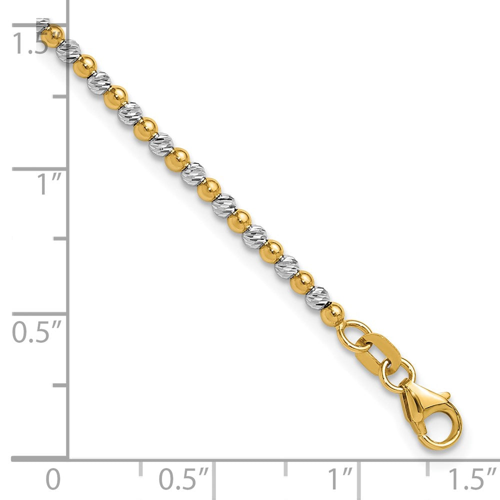 14K Two-Tone Gold Two-tone Diamond-cut Beaded 7.5 Inch Bracelet
