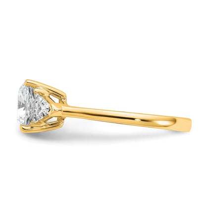 14K Yellow Gold 2 1/2 carat Certified Lab Grown Diamond VS+ F+ Cushion and Triangle Complete Three Stone Engagement Ring