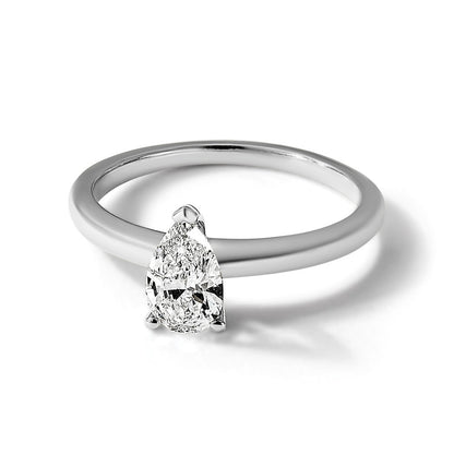 14K White Gold 3/4 carat Lab Grown Diamond VS+ F+ Pear Solitaire Complete Engagement Ring