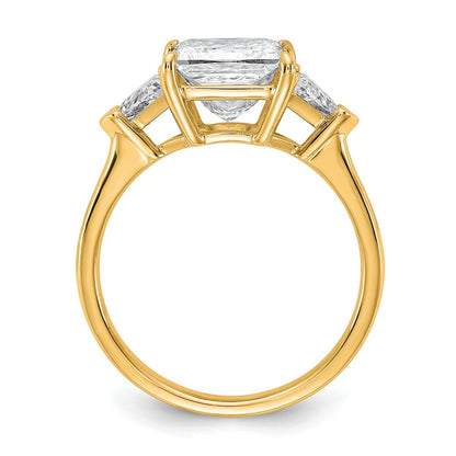 14K Yellow Gold 5/8 carat Lab Grown Diamond VS/SI+ G+ Trillion and 2 1/2 carat Princess Center Semi Mount Three Stone Engagement Ring
