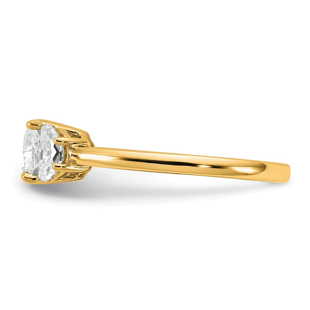 14K Yellow Gold 3/8 carat Lab Grown Diamond VS/SI+ G+ Half Moon and 1 carat Cushion Center Semi Mount Three Stone Engagement Ring